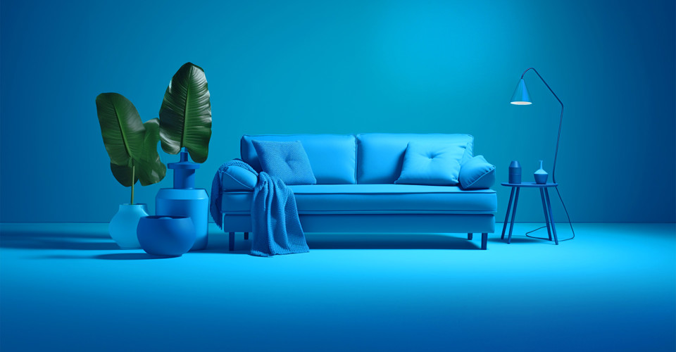 Blauwe Studio Met Blauwe Bank